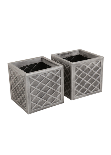 Charles Bentley Pair of Lazio Square Pewter Planters Grey Plastic (Dia. 32cm)