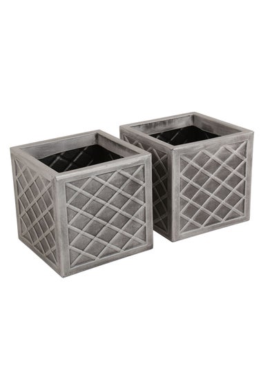 Charles Bentley Pair of Lazio Square Pewter Planters Grey Plastic (Dia. 32cm)