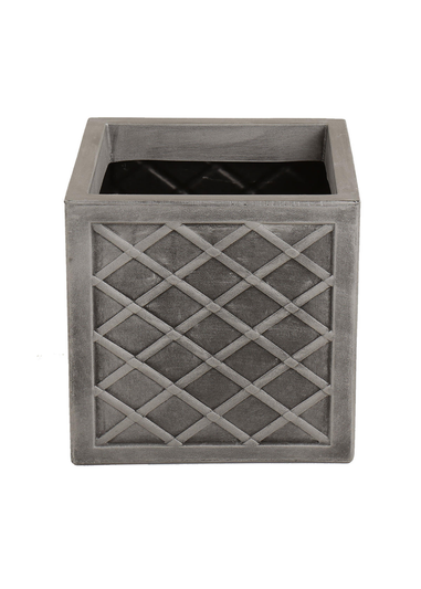 Charles Bentley Pair of Lazio Square Pewter Planters Grey Plastic (Dia. 32cm)