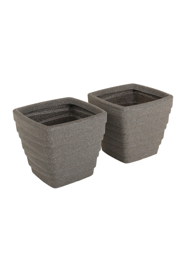 Charles Bentley Pair of Trojan Square Granite Planters Grey Plastic (Dia. 33cm)