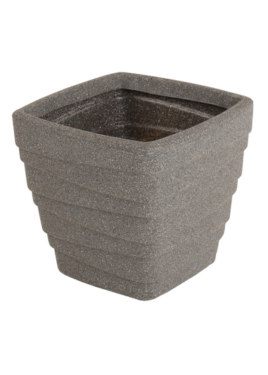 Charles Bentley Pair of Trojan Square Granite Planters Grey Plastic (Dia. 33cm)