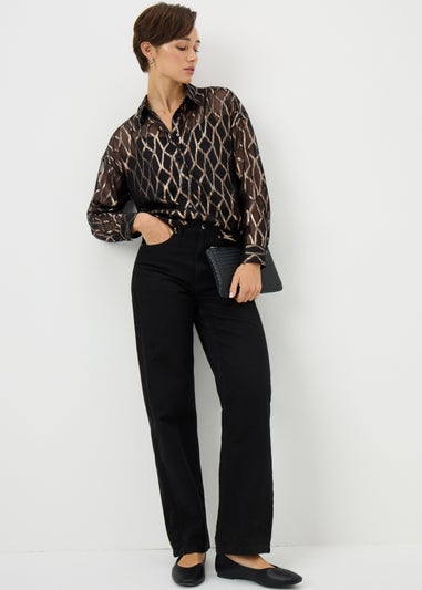 Black Sparkle Foil Long Sleeve Shirt