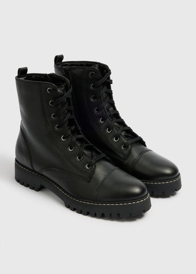 Black Lace Front Leather Boots