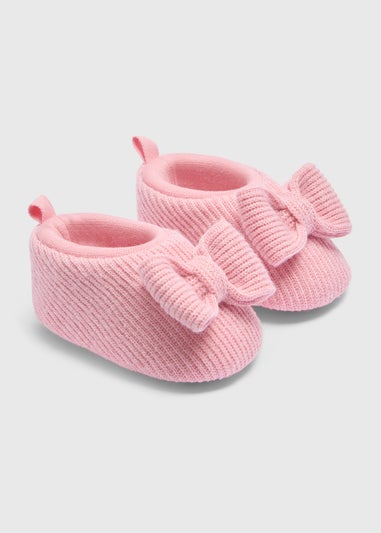 Baby Pink Bow Cable Sock Boots (Newborn-18mths)