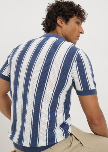 Blue Stripe Knitted Polo Shirt
