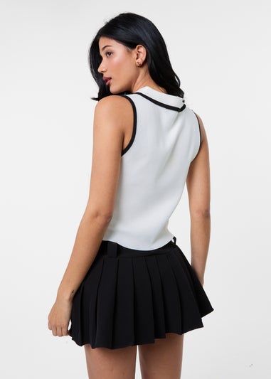 Pink Vanilla White Half Zip Crop Polo Top With Contrast Piping