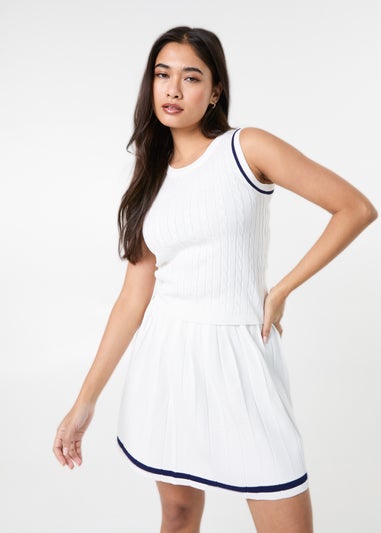 Pink Vanilla White Cable Knit Vest With Contrast Piping