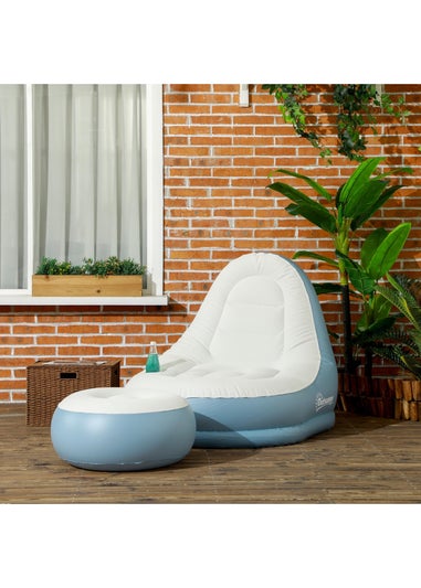 Outsunny Inflatable Chair & Foot Stool for Gaming, Reading, & Watching