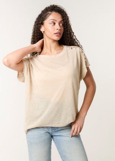 Blue Vanilla Stone Shell Trim Oversized Top