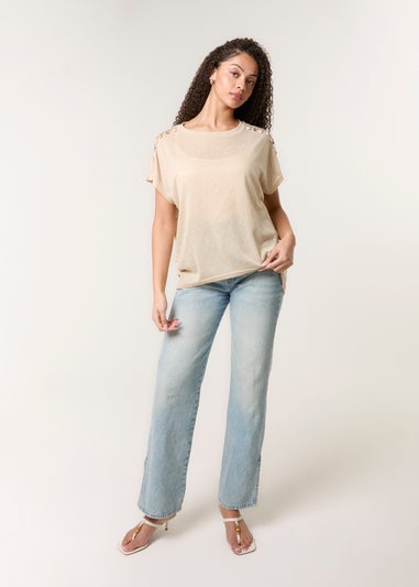 Blue Vanilla Stone Shell Trim Oversized Top