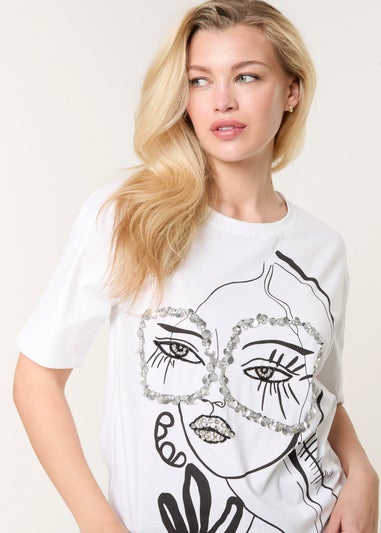 Blue Vanilla White Abstract Girl Print T-Shirt