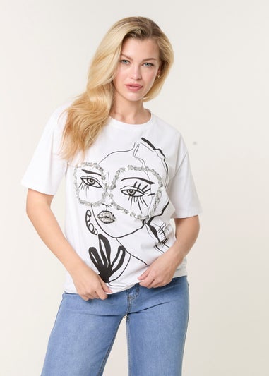 Blue Vanilla White Abstract Girl Print T-Shirt