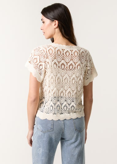 Blue Vanilla Stone Short Sleeved Button Crotchet Top