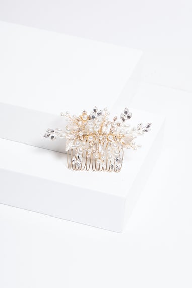 Jon Richard Gold Plated Pearl And Crystal Floral Comb