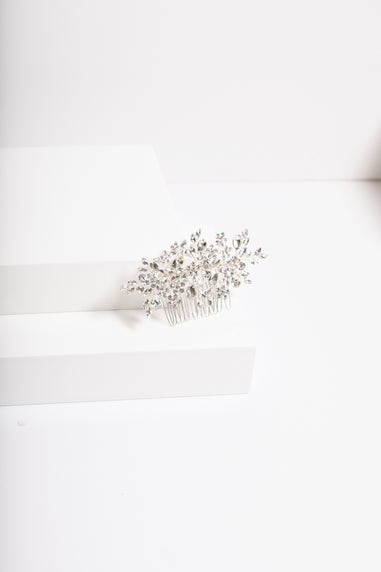 Jon Richard Silver Plated Crystal Floral Hair Comb