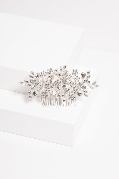 Jon Richard Silver Plated Crystal Floral Hair Comb