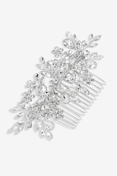 Jon Richard Silver Plated Crystal Floral Hair Comb