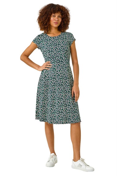 Roman Green Floral Printed Tea Dress