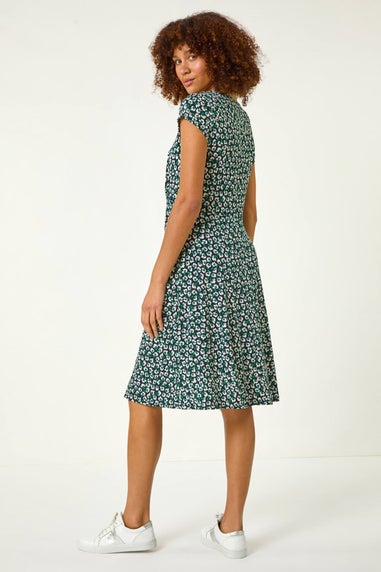 Roman Green Floral Printed Tea Dress