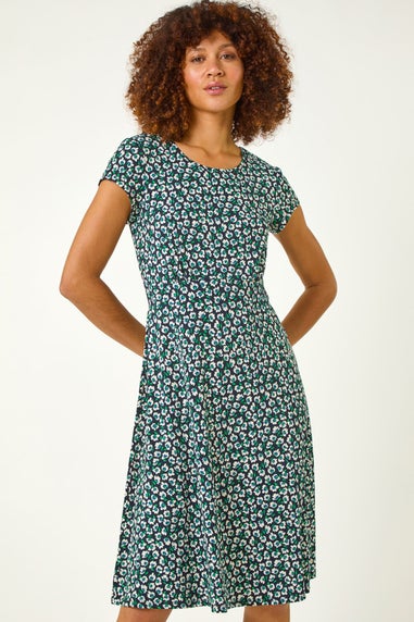 Roman Green Floral Printed Tea Dress