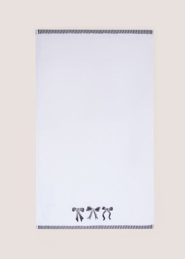 White Mono Bow Hand Towel