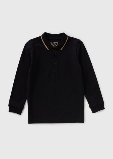 Boys Black Long Sleeve Casual Polo Shirt