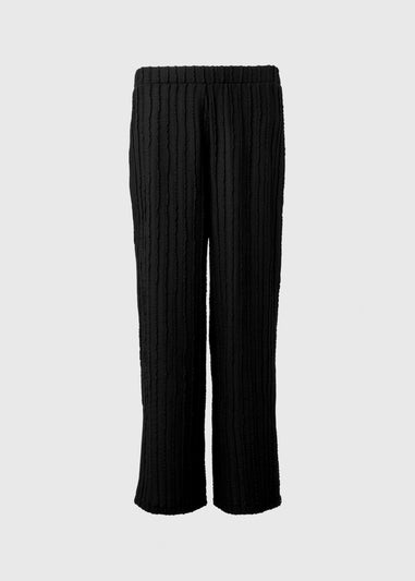 Black Textured Wide Leg Trousers