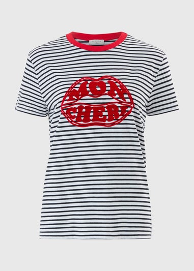 White Striped Red Lips T-Shirt