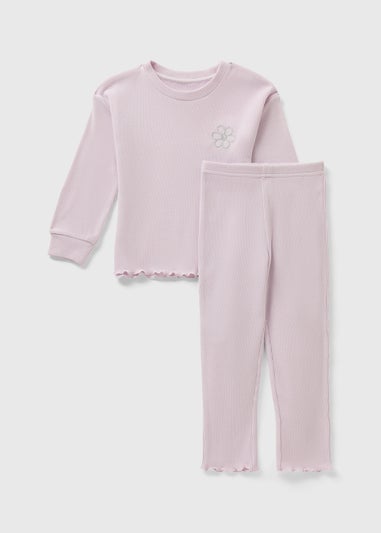 Girls Lilac Waffle Flower Pyjama Set (1-7yrs)
