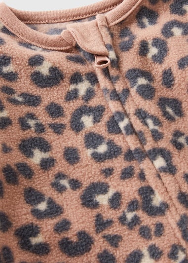 Girls Beige Leopard Print Fleece Sleepsuit (Newborn-23mths)