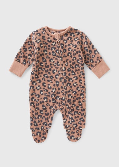 Girls Beige Leopard Print Fleece Sleepsuit (Newborn-23mths)