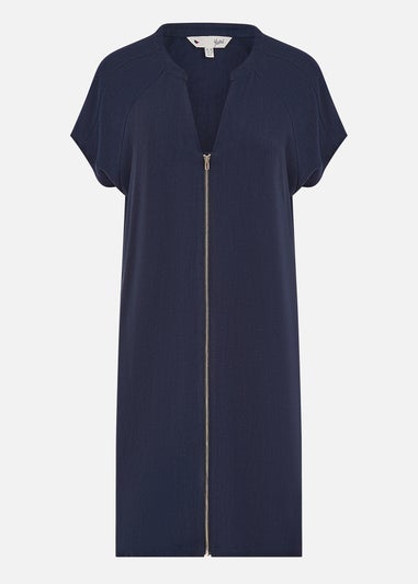 Yumi Navy Viscose Zip Tunic Dress