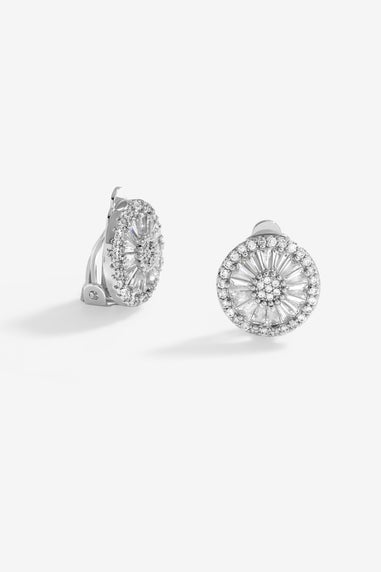 Jon Richard Silver Plated Cubic Zirconia Baguette Stud Clip Earrings