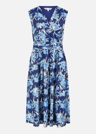 Yumi Blue Floral Mesh Wrap Skater Dress With Pockets