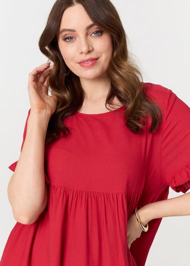 Izabel London Red Short Sleeve Frilled Short Smock Dress