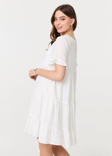 Izabel London White Short Sleeve Frilled Short Smock Dress