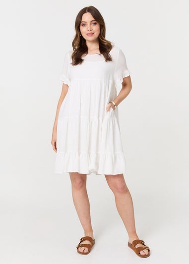 Izabel London White Short Sleeve Frilled Short Smock Dress