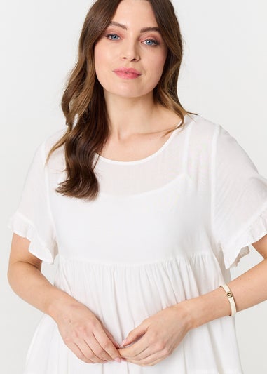 Izabel London White Short Sleeve Frilled Short Smock Dress