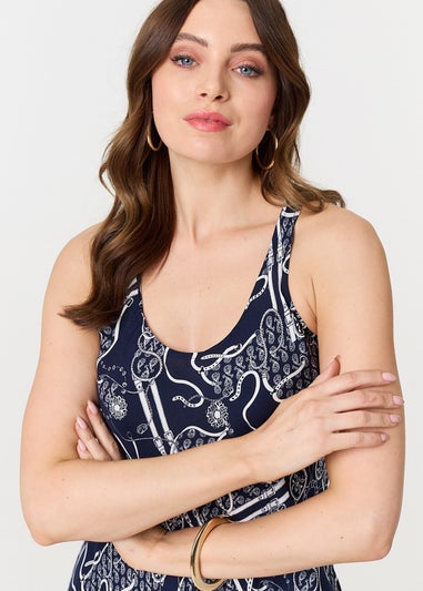 Izabel London Navy Abstract Sleeveless Swing Maxi Dress