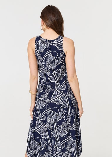 Izabel London Navy Abstract Sleeveless Swing Maxi Dress
