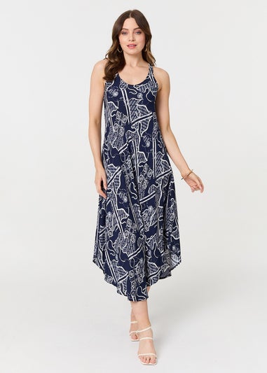 Izabel London Navy Abstract Sleeveless Swing Maxi Dress