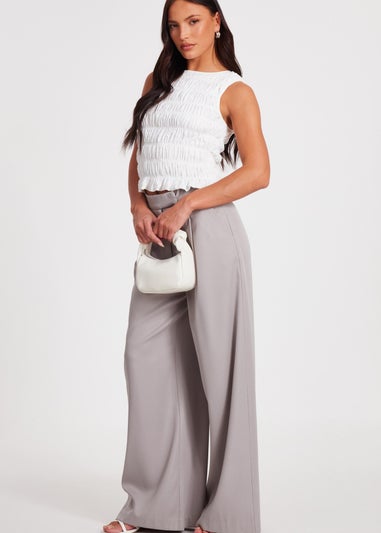 Quiz Cream Jacquard Gathered Top
