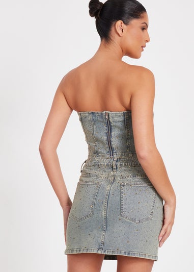 Quiz Blue Denim Embellished Bandeau Top
