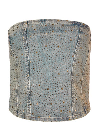 Quiz Blue Denim Embellished Bandeau Top