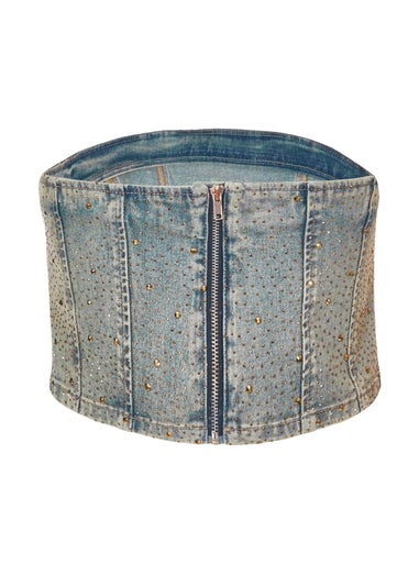 Quiz Blue Denim Embellished Bandeau Top