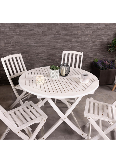 Charles Bentley FSC Acacia White Washed Wooden Outdoor Patio Dining Set 4 Seat