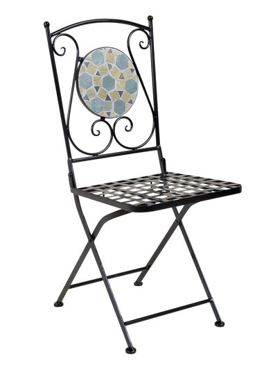 Charles Bentley Garden Blue Mosaic Dining Set With Folding Chairs Patio (5 Piece)
