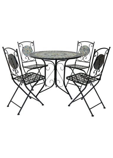 Charles Bentley Garden Blue Mosaic Dining Set With Folding Chairs Patio (5 Piece)