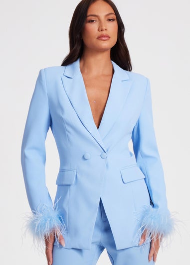 Quiz Blue Feather Trim Blazer