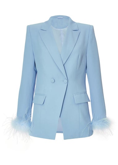 Quiz Blue Feather Trim Blazer